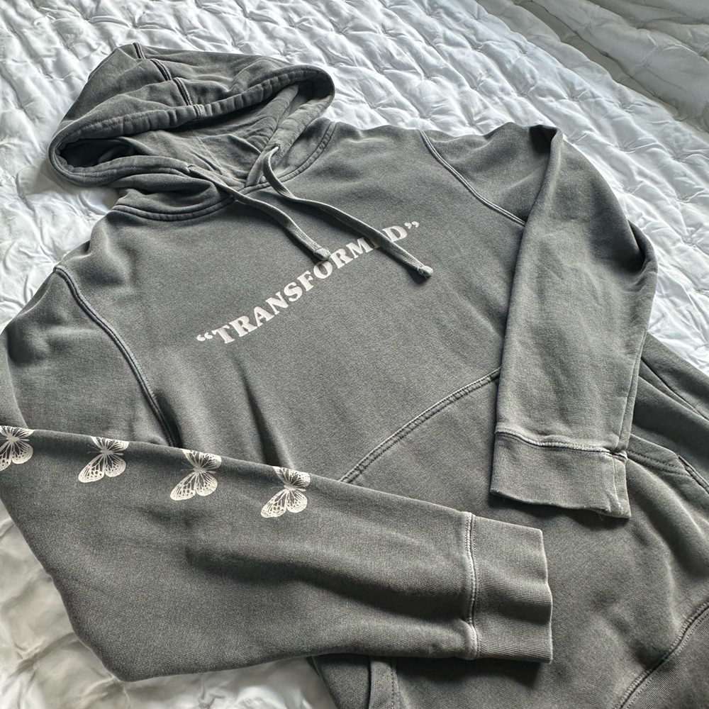 Gray Hoodie with Butterfly Sleeve Design